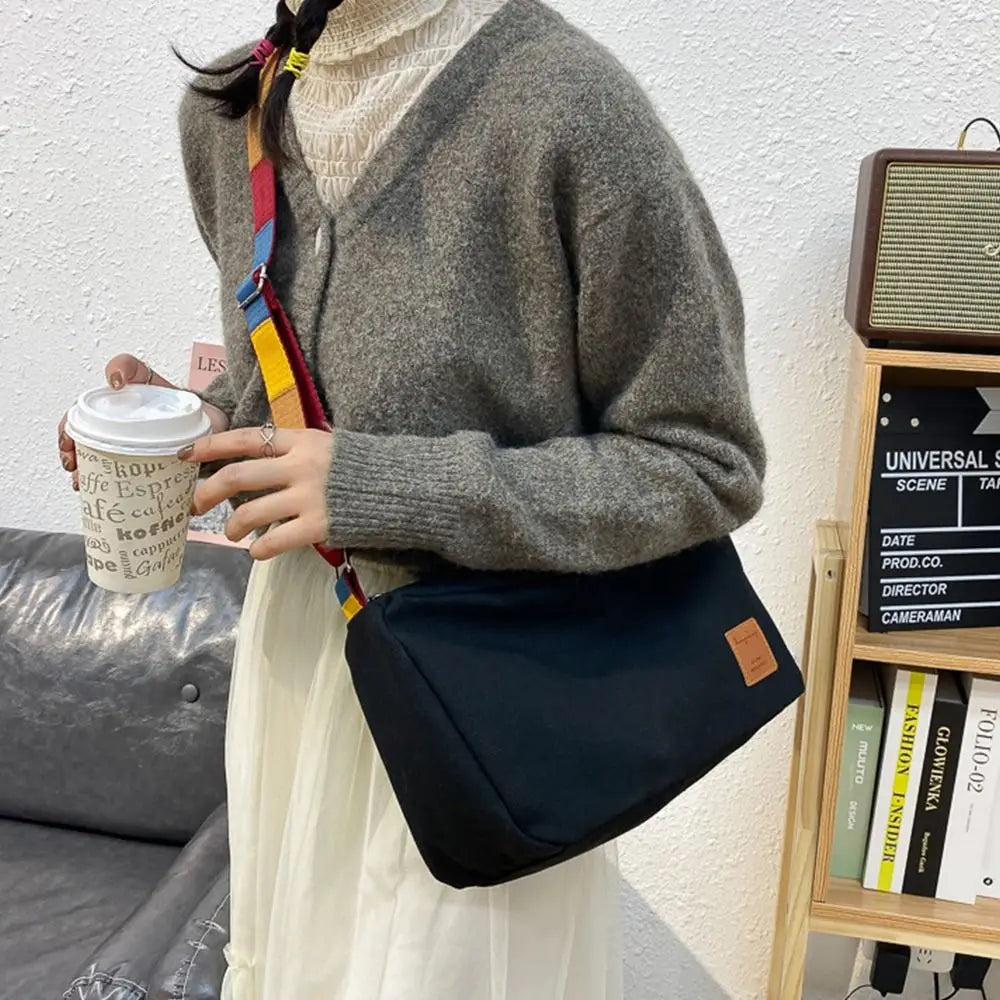 Canvas Shoulder Bags Solid Soft Leisure Crossbody Bag for Women