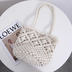 Women's Single Shoulder Woven Bag with Hollow Straw Design