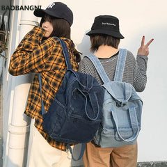 Denim College Backpack for Women, Small Fresh Art Style