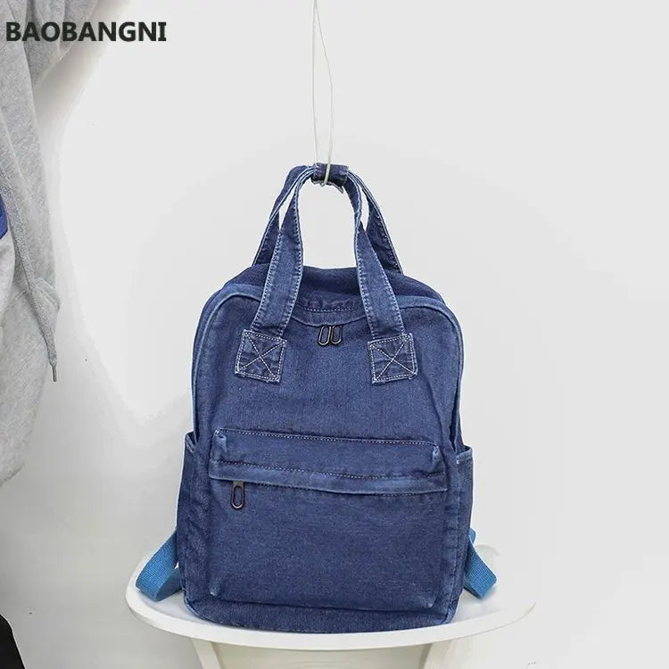 Denim College Backpack for Women, Small Fresh Art Style