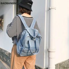 Denim College Backpack for Women, Small Fresh Art Style