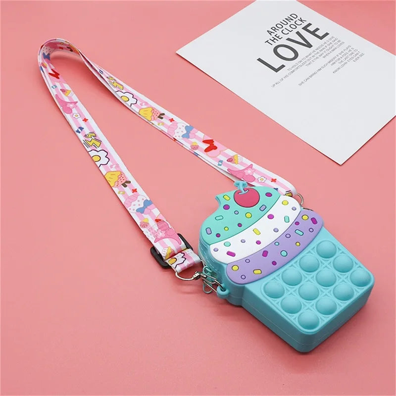 Ice Cream Crossbody Bag w/ Detachable Strap & Fidget Toy Wallet