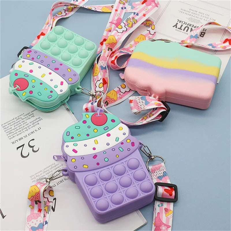 Ice Cream Crossbody Bag w/ Detachable Strap & Fidget Toy Wallet