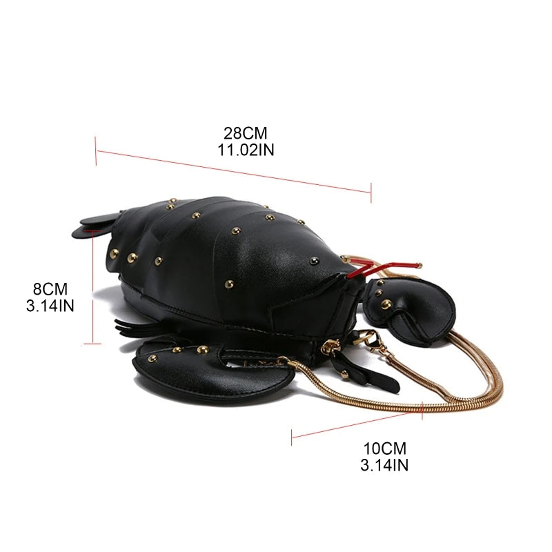 Lobster Crossbody Bag for Women PU Leather Rivets Shoulder Clutch