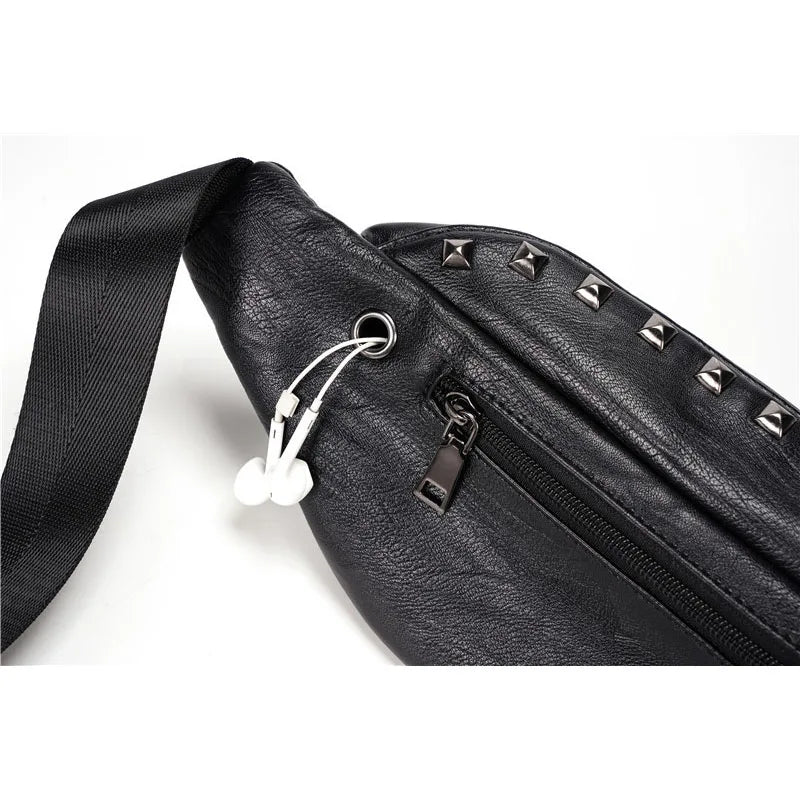 Women Chest Pack Sling Crossbody Bag PU Leather Waist Small Messenger Bag