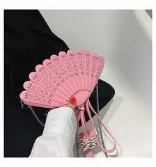 Vintage Chinese Traditional Fans Women Shoulder Bag Cross Body Chain Tassel