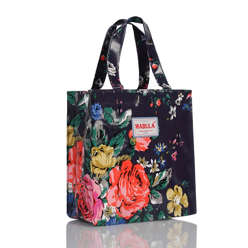 London PVC Flower Shopper Bag Canvas Women Reusable Handbag