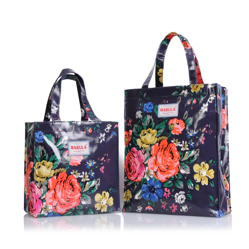 London PVC Flower Shopper Bag Canvas Women Reusable Handbag