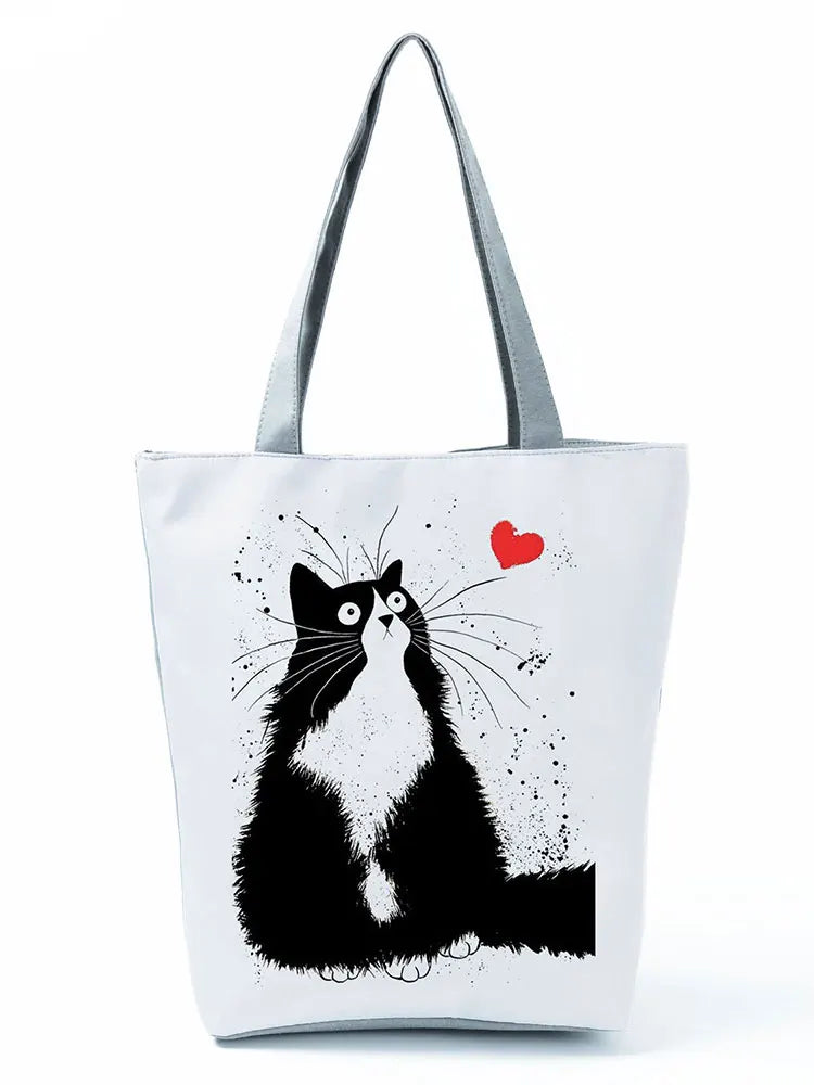 Long Beard Cat Women's Handbag Foldable Harajuku Eco Totes Daily Bags