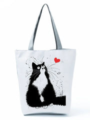Long Beard Cat Women's Handbag Foldable Harajuku Eco Totes Daily Bags