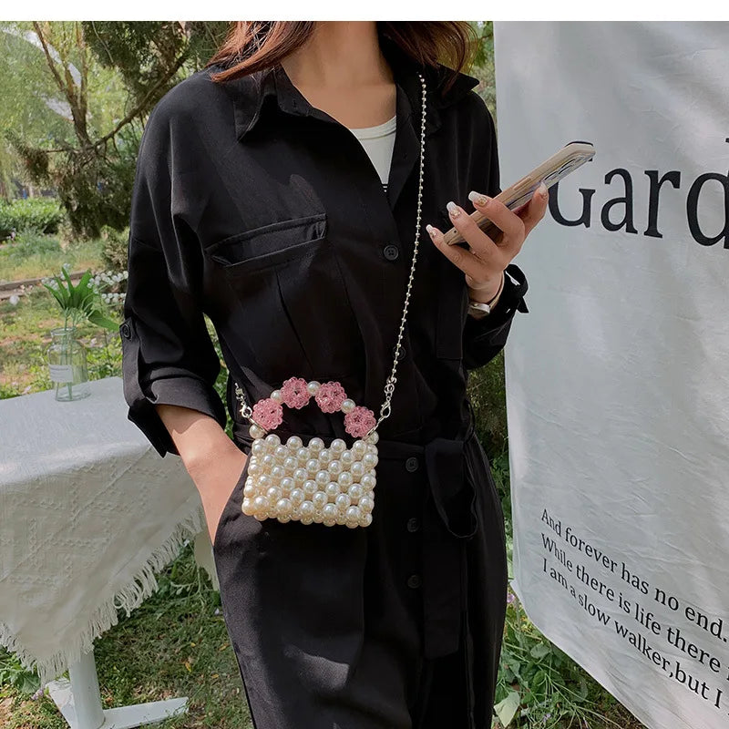 Long Chain Pearl Bead Coin Bag Hand-woven Celebrity Handbags