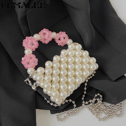 Long Chain Pearl Bead Coin Bag Hand-woven Celebrity Handbags