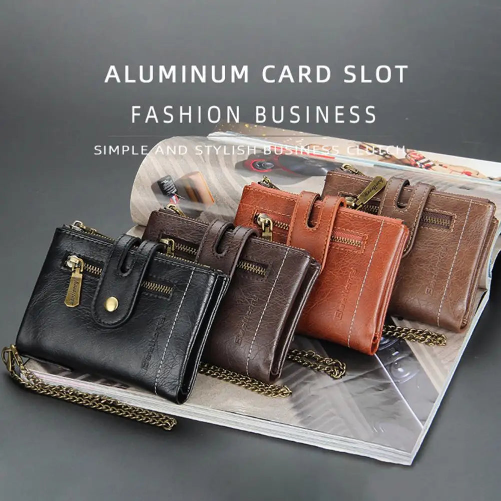 Long Lasting Unique Practical Multi-grid Men Wallet Faux Leather Retro Wallet