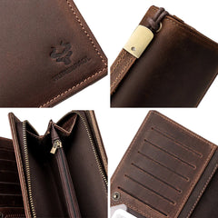 Vintage Men's Leather Wallet Zipper Large Capacity