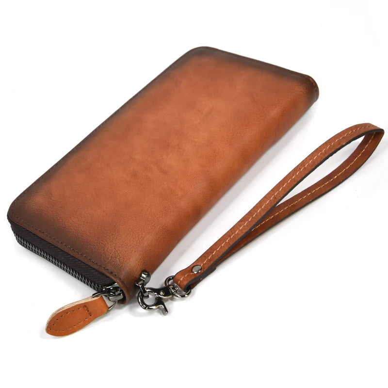 Long Wallet Leather Men Women Purse Wallet Leather Purse With Wrist Strap