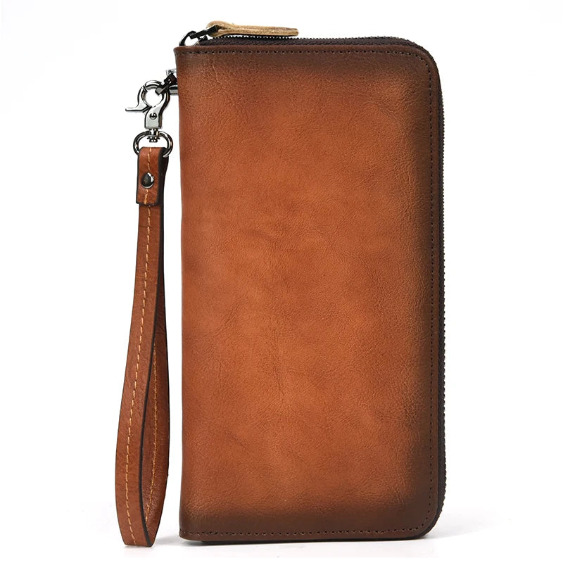 Long Wallet Leather Men Women Purse Wallet Leather Purse With Wrist Strap