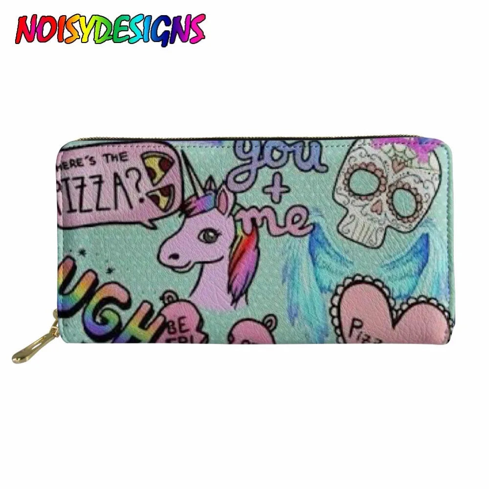 Long Wallet Women Flower Unicorn Wallet Ladies Leather Wallets PU Small Long Pur