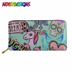 Long Wallet Women Flower Unicorn Wallet Ladies Leather Wallets PU Small Long Pur