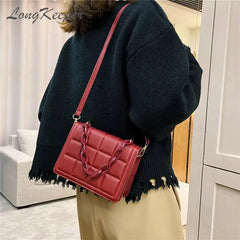 Longkeeper Square Embossed Flap Shoulder Bag Solid Plaid Crossbody Bag