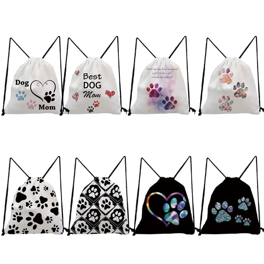 Love Dogs Funny Drawstring Backpack Dog Paws Storage Bag