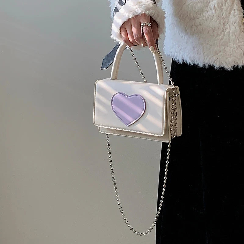 Love Heart Pattern Women's Crossbody Bag PU Leather Female Small Square Shoulder