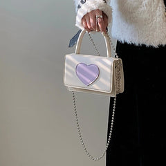 Love Heart Pattern Women's Crossbody Bag PU Leather Female Small Square Shoulder