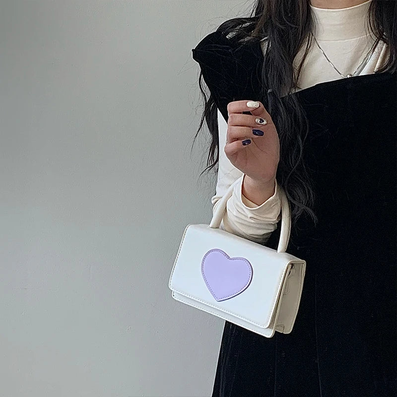 Love Heart Pattern Women's Crossbody Bag PU Leather Female Small Square Shoulder
