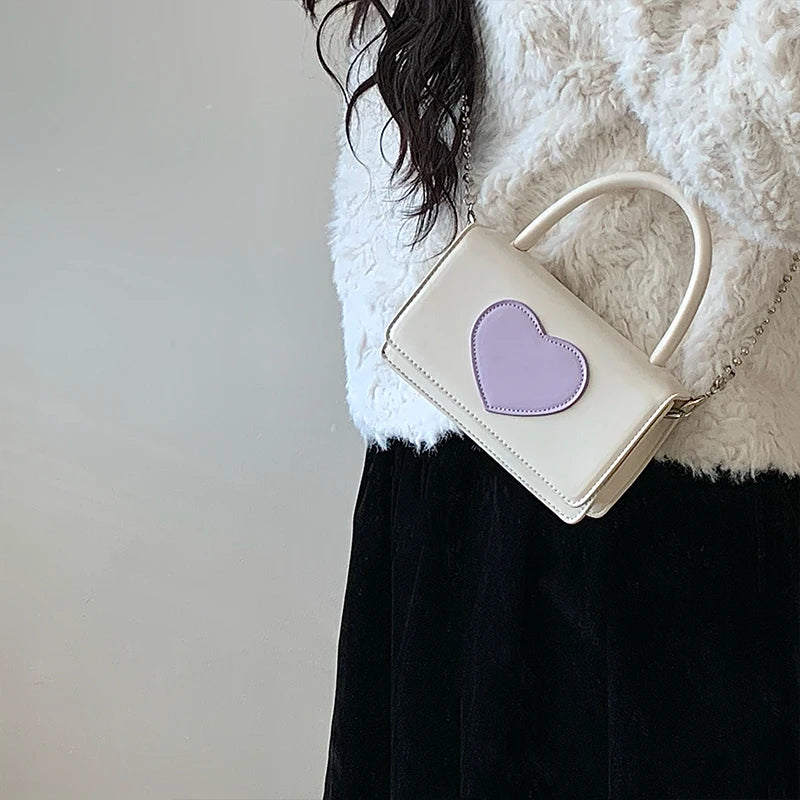 Heart Pattern Crossbody Bag PU Leather Small Square Shoulder Bags Clutch Purse