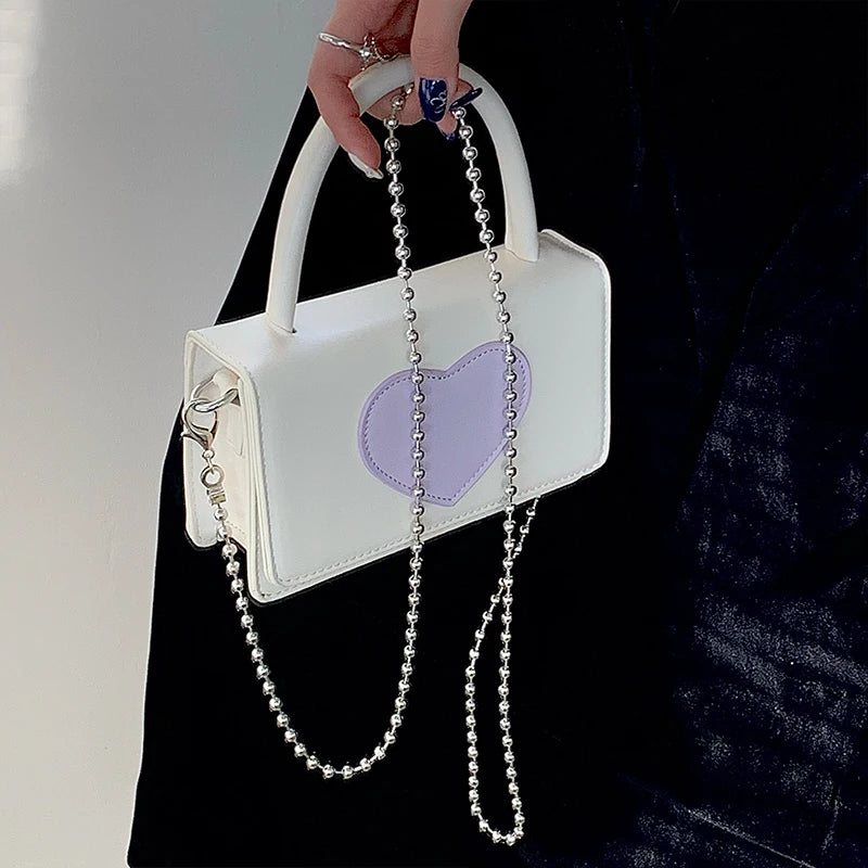 Love Heart Pattern Women's Crossbody Bag PU Leather Female Small Square Shoulder