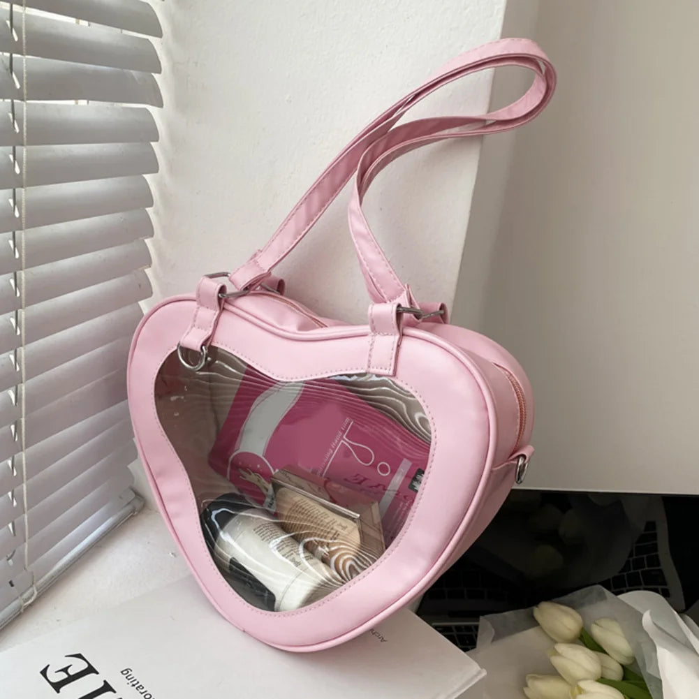Heart Shaped Girls Crossbody Bags Transparent Women Shoulder Bags PVC