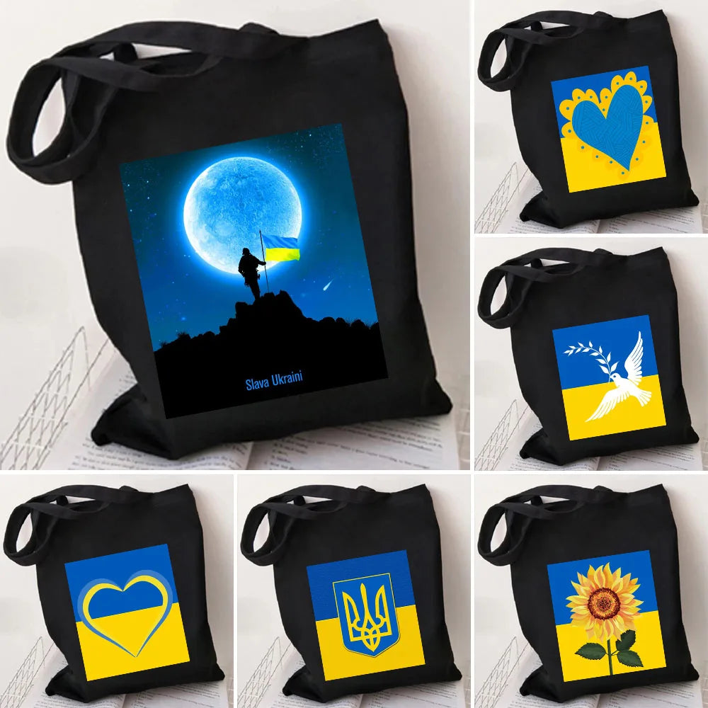 Ukraine Flag Sunflower Girl Canvas Shoulder Bag