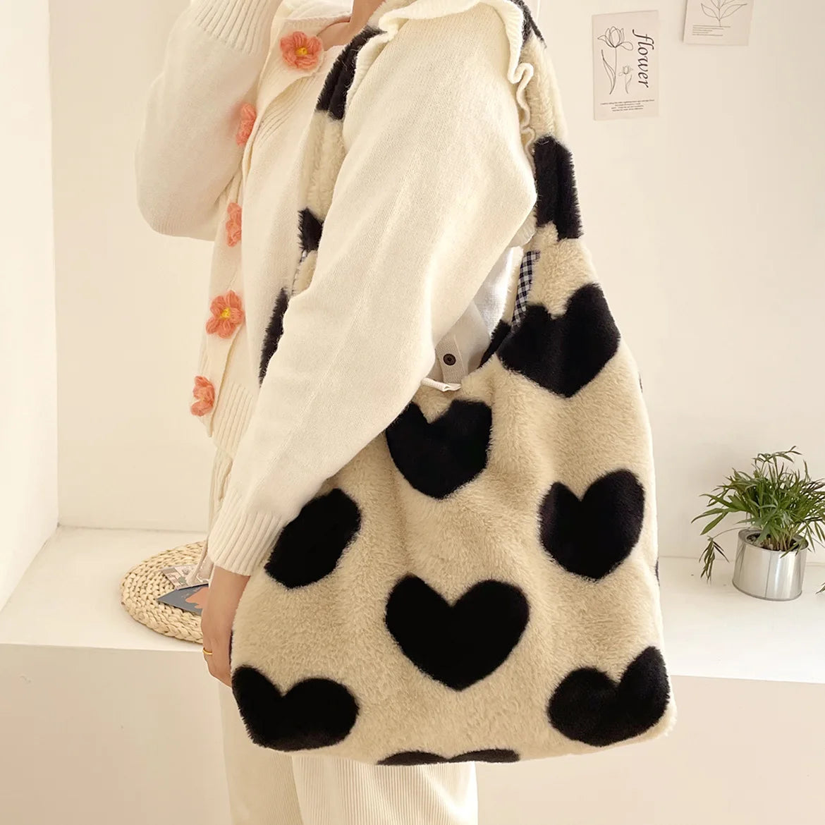 Furry Heart Plush Vest Shoulder Bag for Women