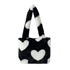 Love Pattern Plush Shoulder Bag Y2k Girls Underarm Bags