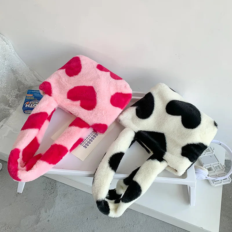 Love Pattern Plush Shoulder Bag Y2k Girls Underarm Bags