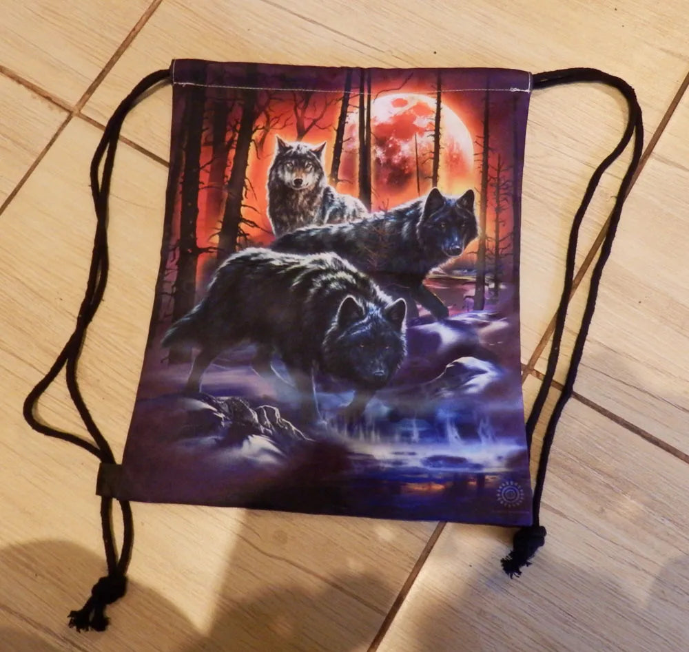 Animal Cat Pattern Women Drawstring Bag Canvas Traveling Backpack