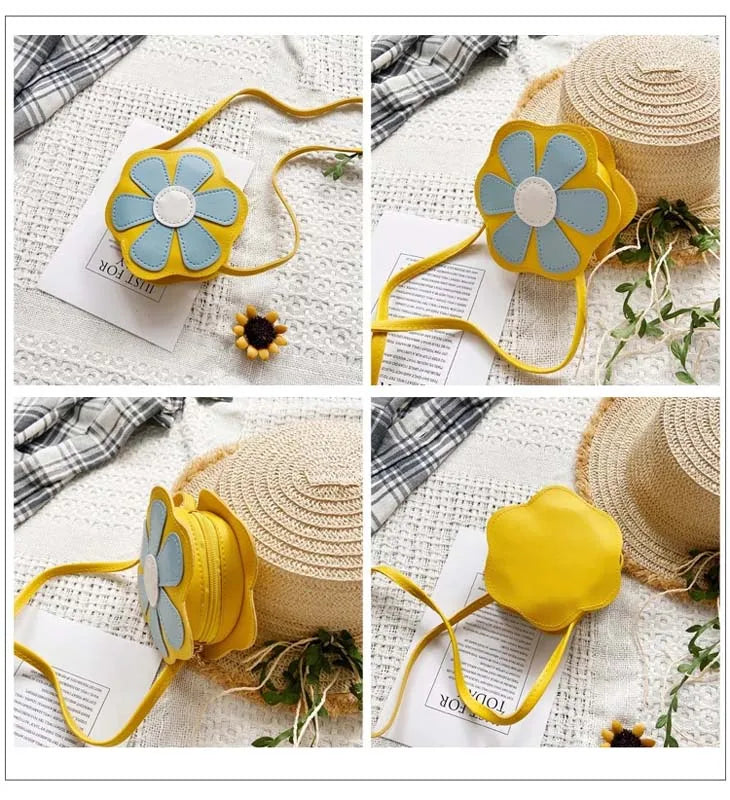 Baby Girls Flower Coin Purse Crossbody Bag PU Leather Kids Shoulder Bag