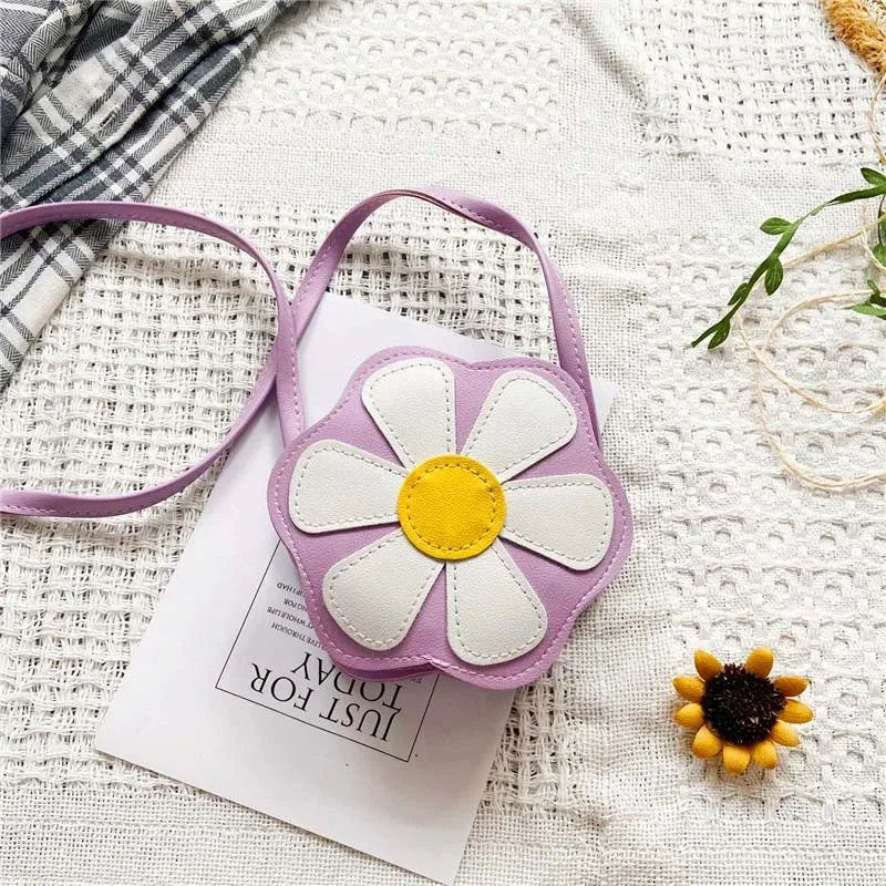 Baby Girls Flower Coin Purse Crossbody Bag PU Leather Kids Shoulder Bag