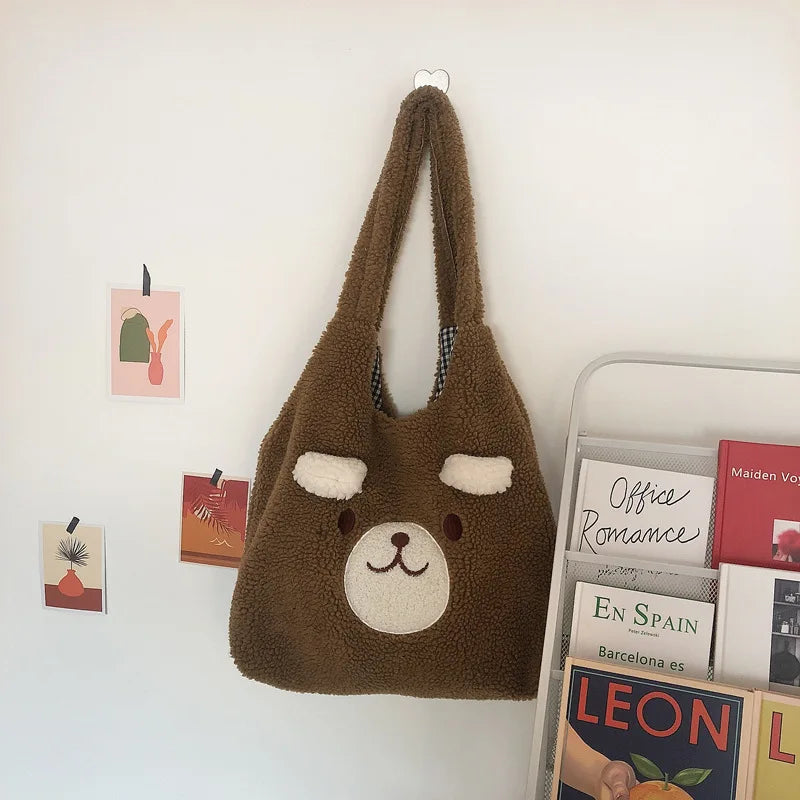 Cute Bear Ears Plush Tote Bag Lamb Hair Shoulder Bag