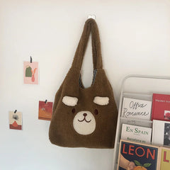 Cute Bear Ears Plush Tote Bag Lamb Hair Shoulder Bag