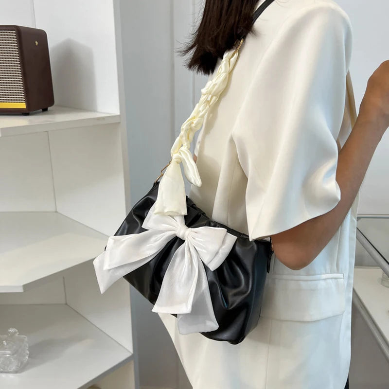 Pleated Shoulder Bag for Girls Ladies Underarm Casual Tote Purse