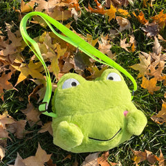 Plush Frog Crossbody Bag Soft Small Zipper Travel Purse Girls School Shopper