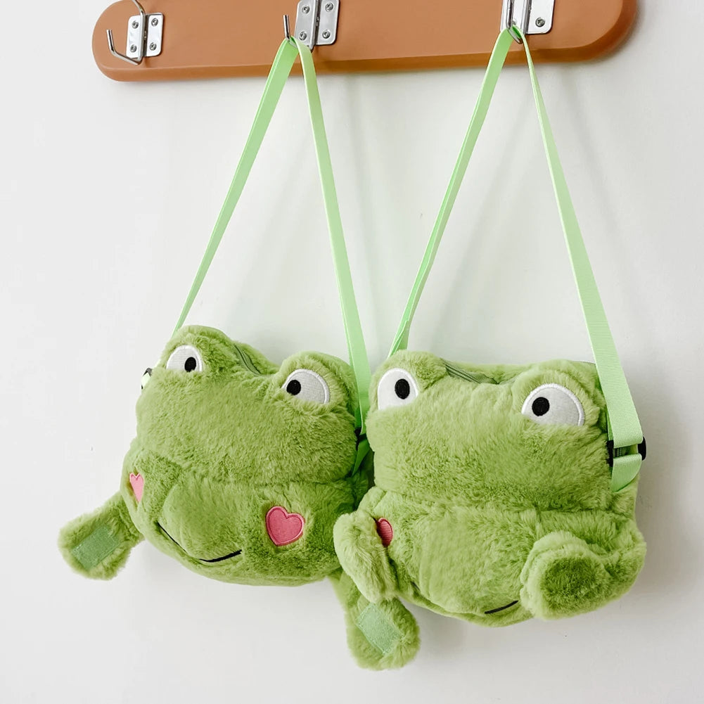 Plush Frog Crossbody Bag Soft Small Zipper Travel Purse Girls School Shopper