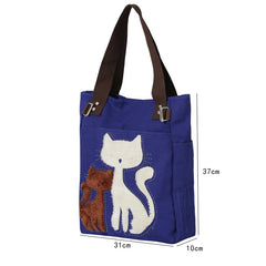 Cat Canvas Handbag For Girls Ladies Large Capacity Casual Bag