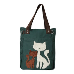 Cat Canvas Handbag For Girls Ladies Large Capacity Casual Bag