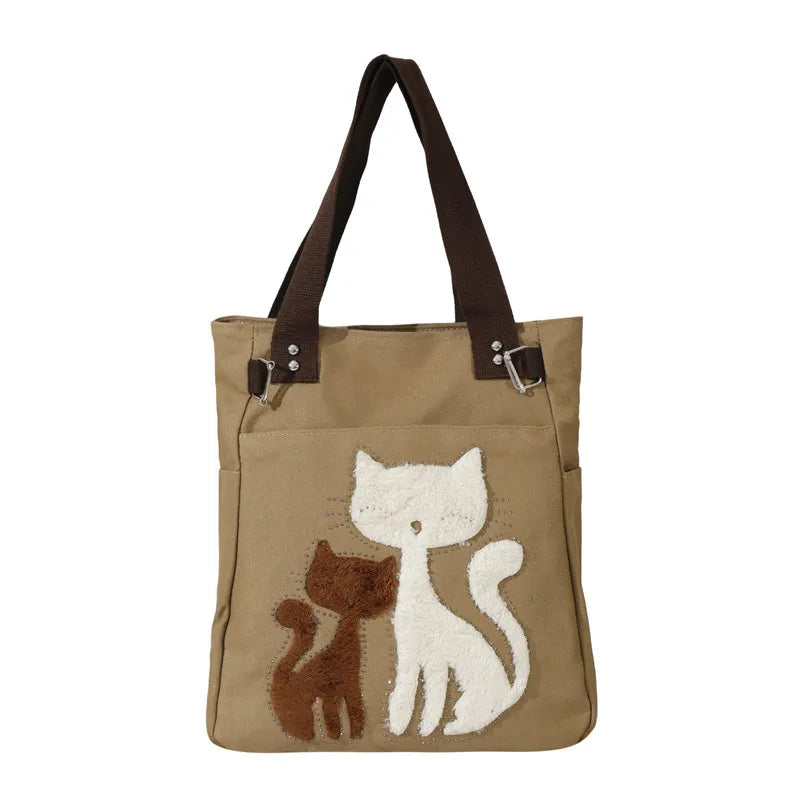 Cat Canvas Handbag For Girls Ladies Large Capacity Casual Bag