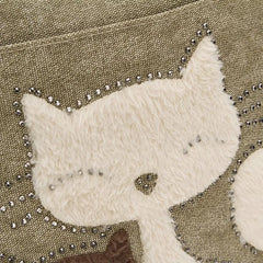 Cat Canvas Handbag Girls Ladies Large Capacity Zipper Shoulder Bag