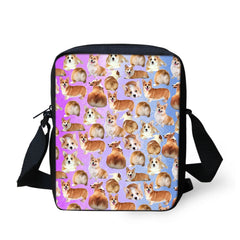 Dog Print Messenger Bag for Students Ladies Cross-body Satchel Handbag