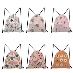 Floral Printing Drawstring Bags Eco Daily Soft Backs Girls Storage Bag