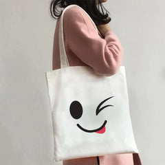 Funny Cartoon Anime Smiley Face Yellow Canvas Shoulder Bag