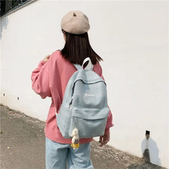 Girls Linen Plaid Stripes Backpack Junior School Student Casual Ruckpack